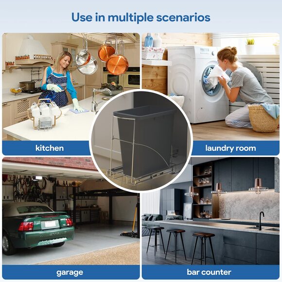 Pull Out Trash Can Organizer Under Cabinet Sink Chrome Sliding Rack No Bin - Picture 8 of 8